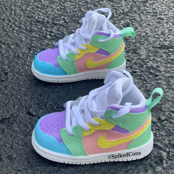Custom Jordan Pastel Multicolor Kids Sneakers